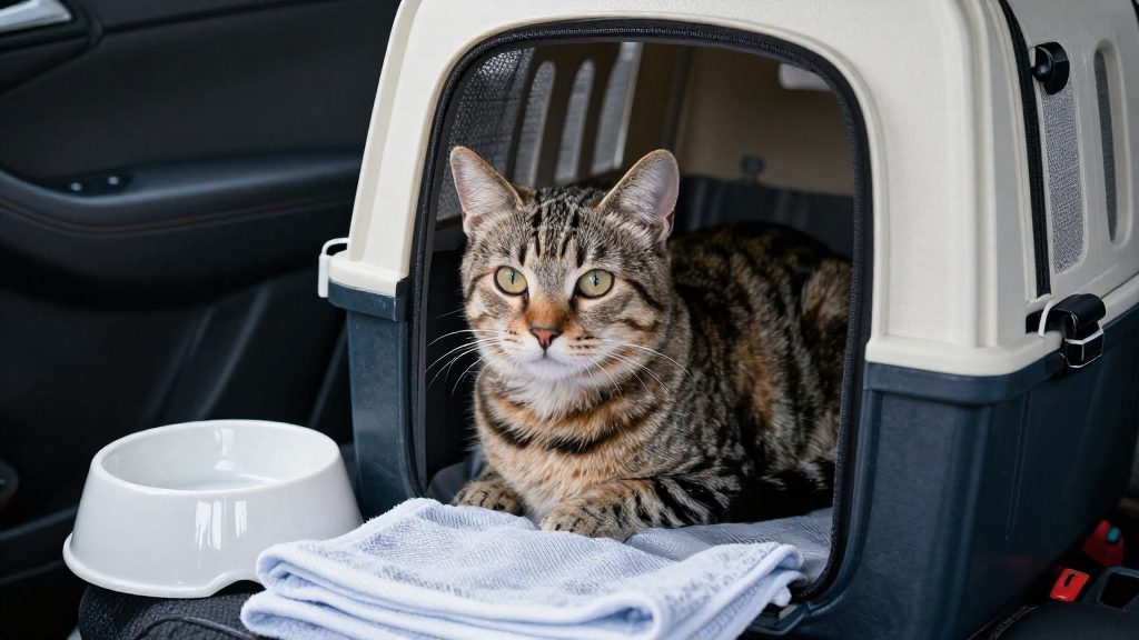 What should you pack for a cat on a car trip?